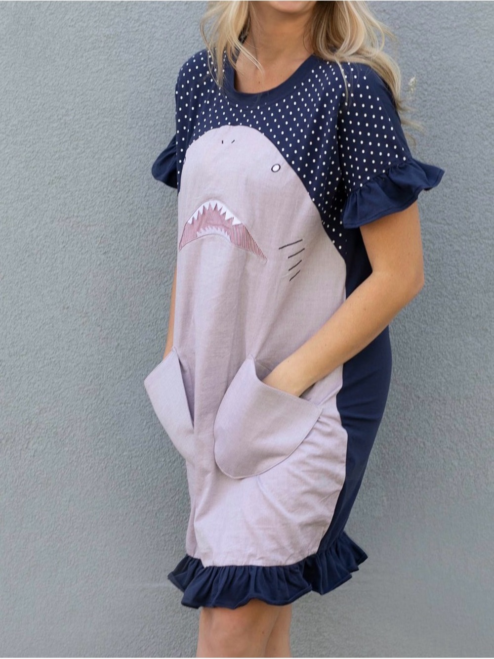 Kids Navy and Light Pink Shark Pocket One-Piece